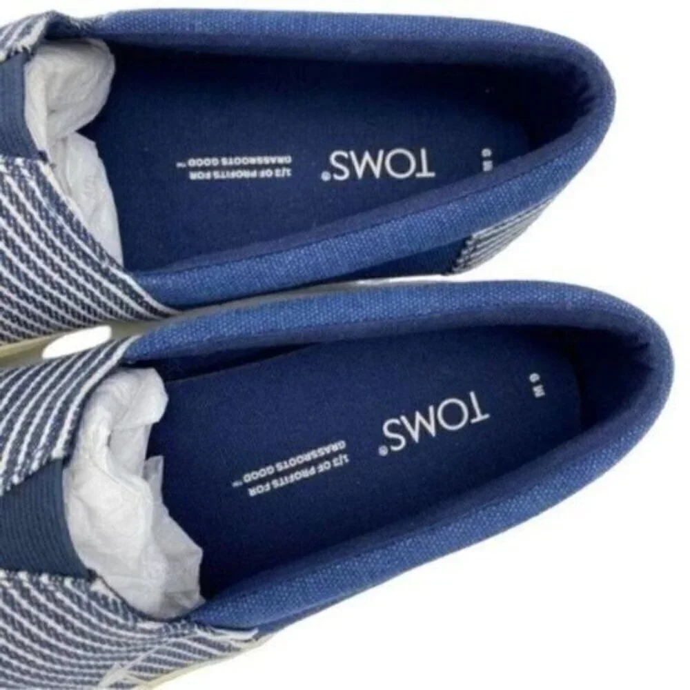 Toms Navy Striped Baja Slip On Sneaker Shoes Unisex